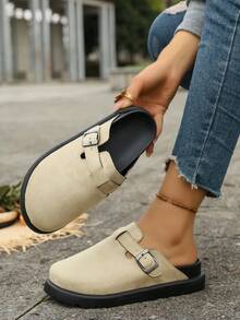 New Retro Multi-Color Birkenstocks Thick Sole Buckle Slippers, Black Sole Contrast Color, Suitable For Home, All Seasons - Beige - View 1