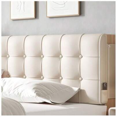 Cabecero tapizado montado en la pared tamaño matrimonial con cojín extraíble color beige funda para cabecero respaldo acolchado suave para recámara marco de cama decoración de recámara tabla