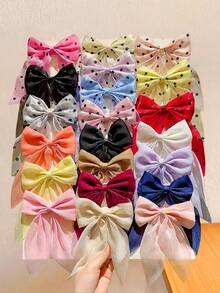20pcs/Set Multi-Color Floral Bow Hair Clips Combination, Sweet Girl Style Hair Accessories - Suitable For Girls And Women, Rich In Colors Including Red, Burgundy, Pink, Purple, Blue, Beige, Black And White, Shiny Chiffon Fabric With Subtle Gloss, Floral Design Is Sweet And Cute, Flowing Long Tail Design Is Dynamic And Ethereal, Can Instantly Elevate The Atmosphere For Half Ponytail, Buns Or Updo Hairstyles!,Festival,Party, Claw Clips - Multicolor - View 2