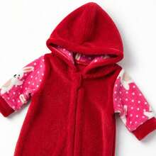 Kit 3 Peças Macacão Bebe Plush C/ Zíper Capuz Touca Pelúcia Fleece Macio Menino Menina - Rosa Bebê - Visão 3