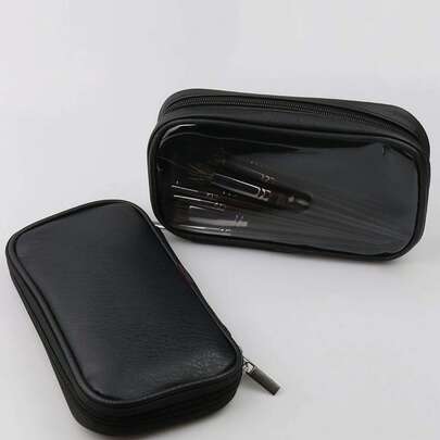 1个PVC透明化妆刷包，拉链式腮红粉底刷化妆品收纳袋，便携透明