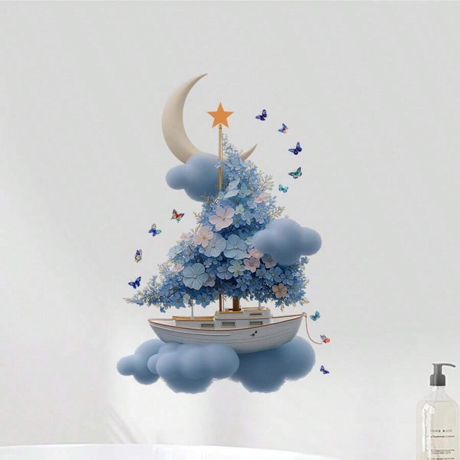 1pc Wall Sticker | Dreamlike Sailing Ship Design. Suitable For Home Decoration – For Bedroom/Living Room/Bathroom/Mall Home Decor Display And Privacy Decal. Creative Window Decoration - A - View 1