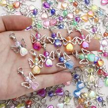 10/20个随机混色心形天使吊坠，带龙虾扣，适合DIY手链、项链、包包、钥匙扣、珠宝配件 - 多色-加龍蝦扣 - 查看 3