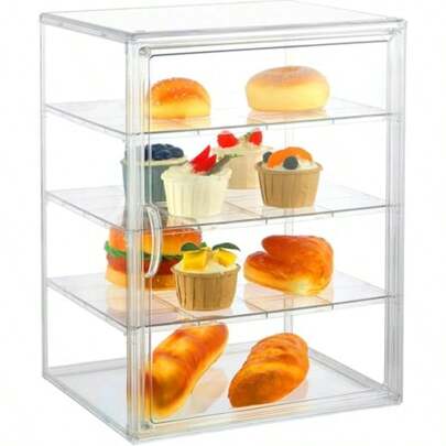 Vitrina para Pan Caja Acrilico Exhibicion para Panadería Panera Hermetica con Compartimento Caja Expositora Transparente para Panadería Manualidades 4 layers   958415