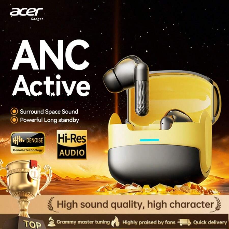 Acer OHR548 In-Ear Wireless Bluetooth Headphones, ANC Active Noise Cancelling, High-Fidelity Sound Quality, Soft Silicone In-Ear Design, Compatible With Smartphones, Tablets, Laptops