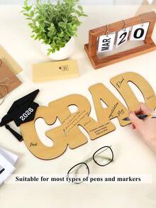 2026 Graduation Decorations, Wooden Graduation Symbol, Vintage Style Graduation Cap Decor, 2026 High School And University Graduation Party Supplies - GRAD Writing Ornament - View 2