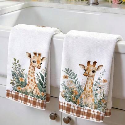 2pcs Kitchen Towels, Giraffe Pattern Super Soft Microfiber Kitchen Towels, 40*60cm/15.7*23.6in Towels, Single-Sided Printed, Dish Cloths For Kitchen, Restaurant, Bathroom Decor, Holiday Gift