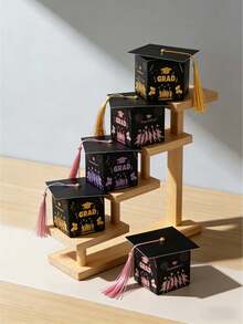 10pcs/30PCS Graduation Cap Gift Box, Graduation Candy Boxes Black Box With Gold Tassel, Desktop Decor, Suitable For Graduation Season, Graduation Party, Graduation Gift Packaging - View 7
