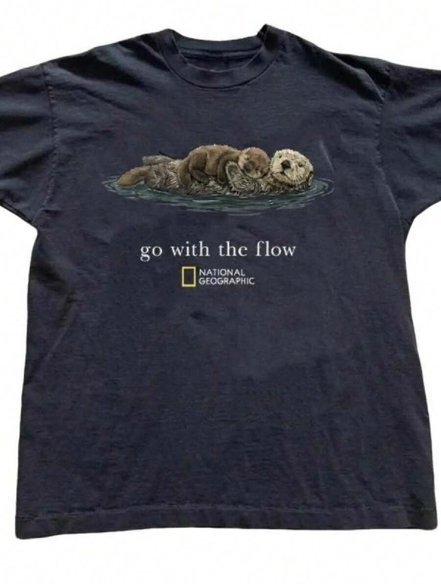 National Geographic "Go With The Flow" Unisex T-Shirt, Gift-Cozy Summer Essential & Casual Chic - 黑色 - 查看 1