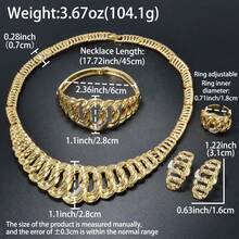 Set de 4 piezas de joyería elegante y retro chapada en oro de 14k con anillos de cobre entrelazados con circonita brillante, incluyendo collar, pulsera, anillo y aretes. Adecuado para uso diario, fiestas, banquetes, bodas, Día de Acción de Gracias y Día de la Madre. - Dorado - Ver 5
