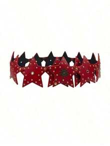 1pc Western Cowboy Punk Wide Waist Belt Vintage Street Y2K Rivet Pentagram Patchwork Leather Belt Red For Fall Autumn Halloween SNS2 - 一塊 - 查看 3