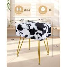 Taburete de cambiador con almacenamiento silla de cambiador con patas de metal taburete multifuncional de maquillaje de piel sintética para sala de estar recámara vaca - Vaca - Ver 2