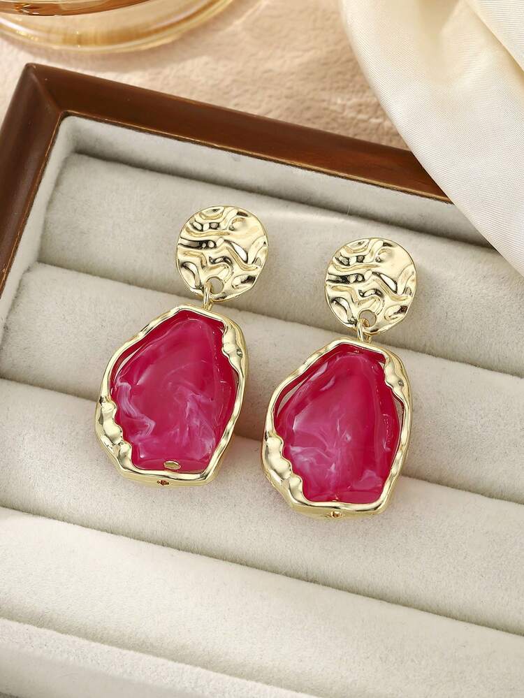 1 par de pendientes bohemios de lujo, minimalistas y clásicos, versátiles, de resina - rosa claro - Añade 3