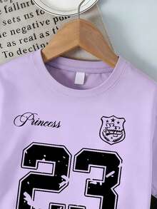 2pcs/Set Kaos Leher Bulat Kasual Retro untuk Remaja Perempuan dengan Gambar Angka "23" dan Kupu-kupu + Celana Pendek dengan Gambar Angka "23", Pakaian Musim Panas yang Nyaman - MultiWarna - View 4