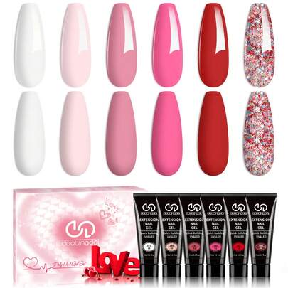 美甲延长胶，6色裸色系，适合初学者和专业美甲沙龙DIY美甲。