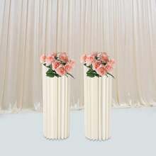 2 Stück Karton Blumensäule Vasen, Weiß Faltbarer Pappdisplay-Papiersäulen, Zylinderförmige Blumenständer Hochzeit Tafelaufsätze, Hohe Bodenvase, Blumensäule für Garten, Party Deko, 29x80cm - Weiß - Übersicht 4