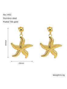 1 par de pendientes colgantes de acero inoxidable chapado en oro con estilo oceánico - Pendientes hipoalergénicos y resistentes al sudor de acero inoxidable con colgantes de estrella, concha y pulpo, adecuados para regalos de vacaciones de verano, 4 de julio y Día de la Madre - Multicolor - Ver 2