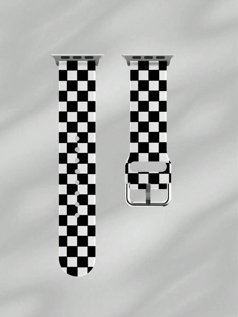 1 pièce Bracelet de montre classique à motif damier noir et blanc, doux, élastique, respirant et remplaçable, compatible avec Samsung, Honor Smartwatches, 38mm 40mm 41mm 42mm 46mm 45mm 44mm 49mm, bracelet de montre en silicone multicolore décontracté quotidien compatible avec Apple Watch Ultra SE/11/10/9/8/7/6/5/4/3/2/1, accessoire de mode unisexe polyvalent, bracelet de montre de sport confortable - Multicolore - Voir 1