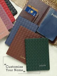 1pc Customized Name Rhombus Pattern Straw Woven Leather Passport Holder Travel Passport Cover Wallet Travel Document Organizer Protective Case Travel Gift For Women And Men Premium Passport Wallet - Multicolor - View 2