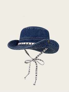 1顶复古字母系带牛仔渔夫帽，可折叠，休闲时尚，四季皆宜户外旅行礼物 - 多色 - 查看 12