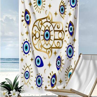 Khăn tắm biển [Siêu mềm, nhanh khô 250gsm] | Có các kích thước 70*140cm/90*180cm | Họa tiết bàn tay Hamsa | Khăn tắm biển di động thấm hút cao, trang trí phòng tắm, khăn tắm biển | Thích hợp cho bãi biển mùa hè, bơi lội, du lịch, cắm trại, tập thể dục