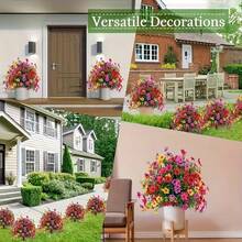 2 High-Quality Artificial Potted Flower Trees With Lifelike Colorful Flowers - Plastic Simulated Shrubs With Floor Inserts, Suitable For Indoor/Outdoor Decoration, Ideal For Balconies, Terraces, Gardens, Porches | Suitable For Spring And Summer, Indoor And Outdoor Decoration | Vibrant Floral Arrangements | Plastic Trees For Flower Decoration - Multicolor - View 6