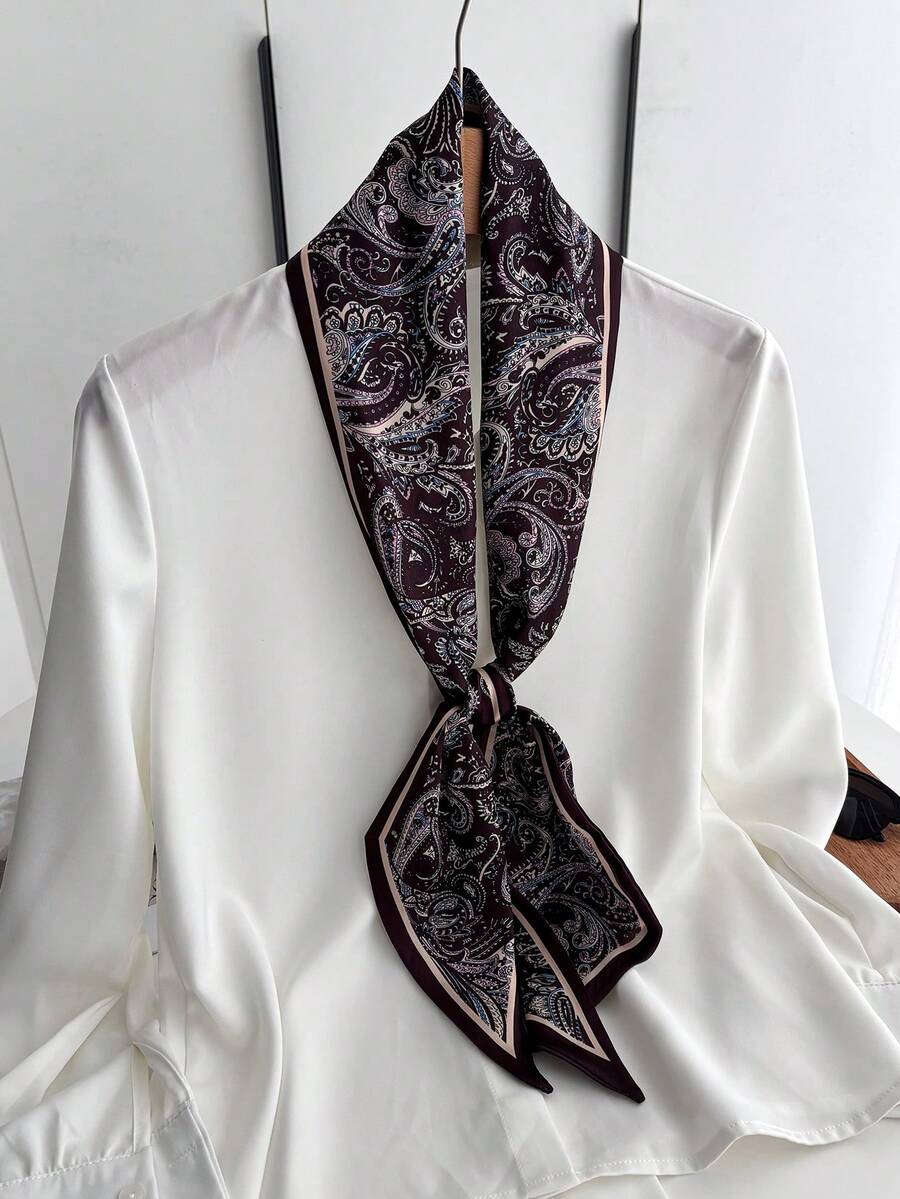 1 chiếc khăn choàng satin hai mặt in hình dây xích ngựa dành cho nữ, có thể phối với váy, quần short, thắt lưng, mũ, ruy băng, dây buộc eo, thích hợp đi biển, đi nghỉ mát. - Màu đỏ sẫm - Xem 1