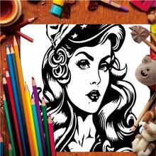 1 Book American Vintage Girl Coloring Book 24 Sheets (120gsm Thick Paper) Upgraded Deluxe Edition (Suitable For Easter, Thanksgiving, Christmas, New Year And Valentine's Day Gifts) - Single Piece - View 3