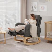 Huisuilinss Nursery Rocking Chair,Comfortable Glider Rocking Chair With Teddy Fleece Upholstery,High Backrest,Wooden Legs,Rocking Accent Armchair With Side Pocket For Living Room Bedroom - Dark Gray Linen With Footrest - View 2