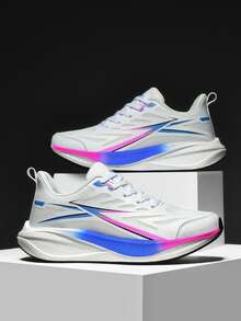 1双男士系带跑步鞋，高弹软底公路跑鞋，舒适休闲步行鞋，健身训练鞋 - 白色 - 查看 12