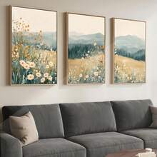 3幅墙面艺术海报（可选画框）/ 带框三联旅行主题山地雏菊野花风景画，3幅儿童房墙面装饰，大型野花客厅装饰，即时数字下载，带框墙面艺术品（由于光线、显示器等原因，可能存在轻微色差） - 彩色 - 查看 4