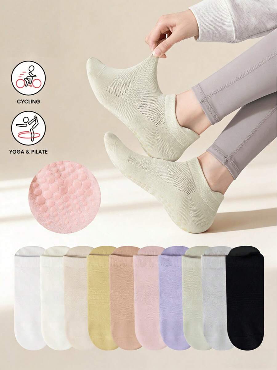 9 Pairs Breathable Mesh Non Slip Yoga Socks, Anti-Skid Grip Socks For Pilates, Barre, Home Use - Multicolor - View 1