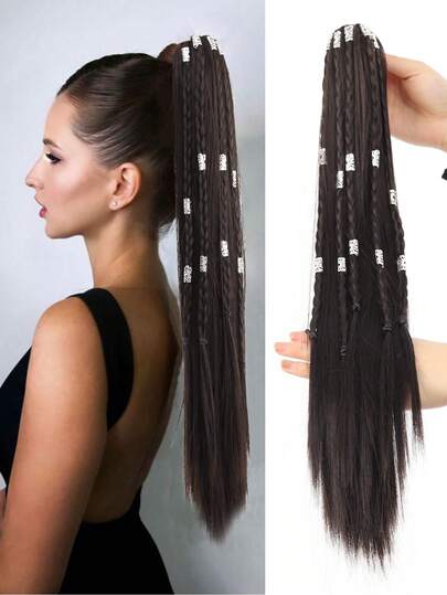 Synthetic 1 Pack Claw Clamp Ponytail Hair Extensions ,Lovely Pony Tail Extensions Braids For Women Braided Hair Accessories, Fashionable Braided Fake Hairpieces For Womem Daily Party