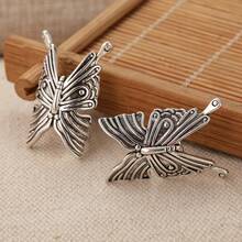 1 Pair Retro Butterfly Ear Clips - Creative Butterfly Accessories - Insect Jewelry - No Piercing Earrings, Wing Earrings - Antique Silver - View 3