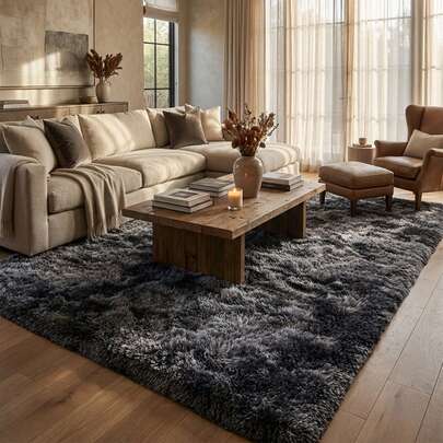 Thảm trải sàn hình chữ nhật màu xám đậm nhuộm tie-dye, kiểu Bắc Âu, chất liệu lông giả, mềm mại, dễ bảo quản, phù hợp cho phòng khách, phòng ngủ, phòng học, trang trí ngày lễ, các buổi tụ họp, mọi mùa, tạo không gian ấm cúng cho ngôi nhà.