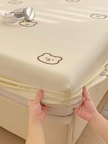 Juego de 3 piezas de ropa de cama, con patrón de oso lindo, ligero y suave y cómodo, que incluye 1 sábana ajustable y 2 fundas de almohada, sin relleno, adecuado para dormitorio, habitación, con opciones de varios tamaños, apto para uso en verano - Amarillo claro - Ver 2