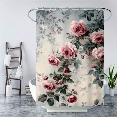 Bộ 1/4 phụ kiện phòng tắm họa tiết hoa, bao gồm 12 móc treo, rèm tắm đa chức năng chống thấm nước, thảm chống trượt, thảm chữ U cho bồn cầu, thảm lót nắp bồn cầu, đồ trang trí phòng tắm, vách ngăn phòng tắm. Có thể giặt máy. Hoàn hảo để tạo không gian ấm áp và mộng mơ. Món quà trang trí nhà cửa thanh lịch và thiết thực, vật dụng thiết yếu cho gia đình.