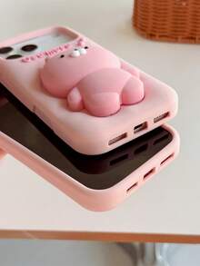 1 pieza Funda de teléfono de silicona suave con soporte, adecuada para iPhone 17 Pro Max/16 Pro/15/14, linda funda de teléfono de dibujos animados rosa - rosa - Ver 4
