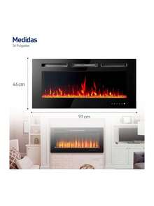 Chimenea Eléctrica Empotrable, 36 In (91 * 10.5 * 46 cm); Montable en la Pared con Control Remoto, Temporizador, Llama Multicolor y Ajustable, Calentador Interno (36 Pulgadas). Bluelander - Negro - Ver 6