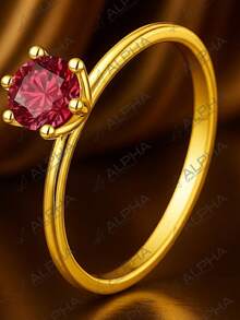 Red Solitaire Trim Ring 18k Gold Plated 2mm Zirconia Stone Luxury Elegant Casual Gift - 18K金 - 查看 4