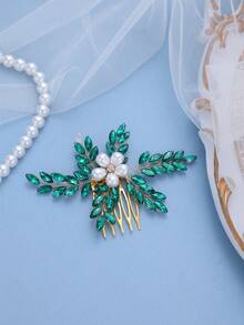1 pieza Peineta de pelo de mujer elegante de lujo con flores de perlas falsas y cristales, tocado nupcial, accesorio de pelo de alta gama para banquetes, verano, vacaciones, viajes, accesorios de novia - Multicolor - Ver 13