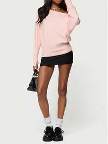 Edikted Women's Off The Shoulder Sweatshirt Casual Long Sleeve Loose Fit  Oversized Pullover Top - Baby Pink - View 2