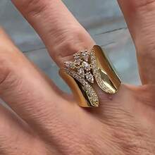 复古宫廷风宽水滴形锆石18K镀金女士结婚戒指 - 金色 - 查看 2