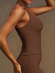 VVX Women Halter Neck Sports Yoga Tank Tops Removable Pads Sexy Backless Workout Yoga Gym Top Y2K Comfortable Breathable Casual Solid Color Soft - Brown - View 6