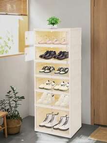 3/6/9-LayerShoe box Foldable storage box Easy to assemble Transparent plastic Stackable shoe storage cabinet with lid Large shoe rack - Blanco - Ver 1