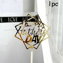 3pcs/1pc Gold & Black Acrylic "Papá" Happy Father's Day Cake Topper, Suitable For Father's Day Birthday Theme Party DIY Cake Decorations - Multicolor - View 24