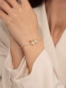 1 chiếc vòng tay thời trang tinh tế đính đá Cubic Zirconia hình động vật rỗng, có thể điều chỉnh kích thước, trang sức đa năng và thanh lịch dành cho phụ nữ đeo hàng ngày. - Vòng tay thời trang - Xem 4