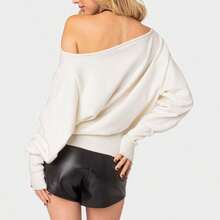 Edikted Women's Off The Shoulder Sweatshirt Casual Long Sleeve Loose Fit  Oversized Pullover Top - Kem - Xem 5