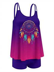 Bohemian Dreamcatcher American  Style Women's Fun Swimsuit Set - Purple - View 6