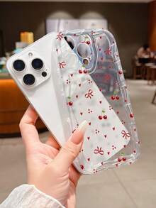 1 ốp lưng điện thoại chống sốc màu kem trong suốt, họa tiết trái tim anh đào, chất liệu TPU, thích hợp làm quà tặng ngày lễ, tương thích với Apple iPhone Xs/Xsmax/Xr/11 12 13 14 15 16pro/Promax/14 15 16plus/17, unisex - Nhiều màu - Xem 1
